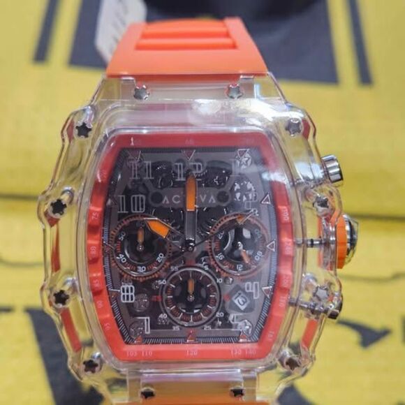 Activa Skeleton x Invicta ACW2305-003 Transparent Chronograph Watch Orange Strap - Picture 2 of 6